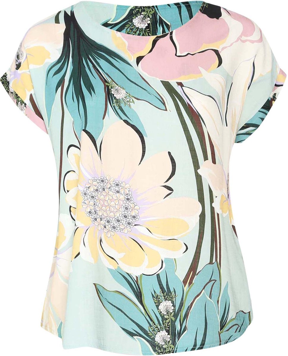 Blouse in viscose met grote bloemen erop