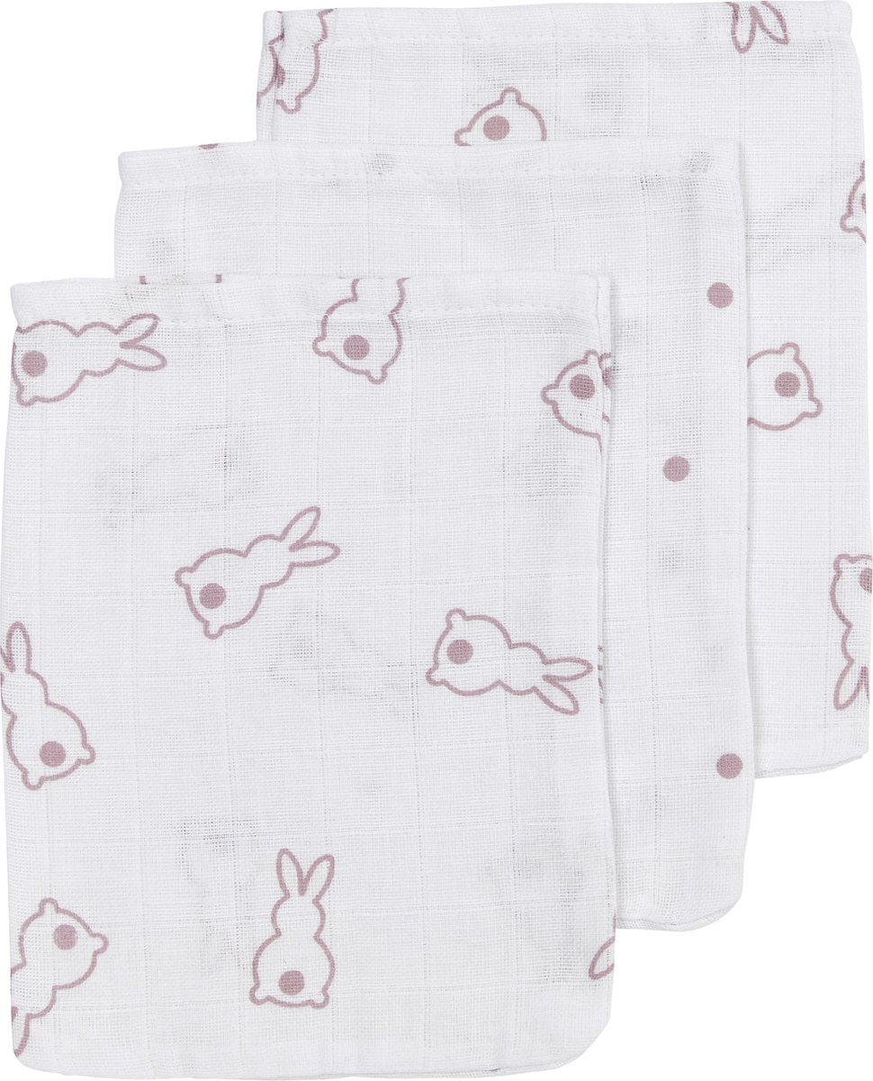 Meyco X Mrs.Keizer hydrofiele washandjes 3-pack Rabbit - Lilac - 20x18 cm