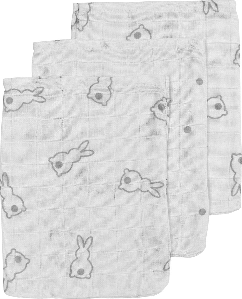 Meyco X Mrs.Keizer hydrofiele washandjes 3-pack Rabbit - Silver - 20x18 cm
