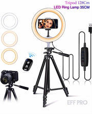Super Tripod Camera Statief 128 Cm Inclusief LED Ring Lamp 35 Cm + Bluetooth Remote Shutter
