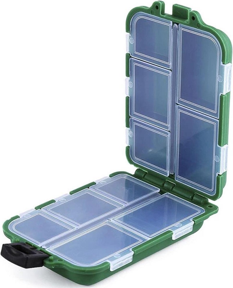 WiseGoods Visserkoffer Aas Doos - Vishaak Opbergbox - Tacklebox - Dubbele Hakendoos - 10 Compartimenten - 9.5 x 6 x 2.5 cm - Groen