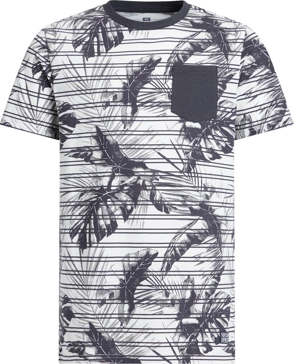 WE Fashion Jongens T-shirt met streep- en bladerendessin