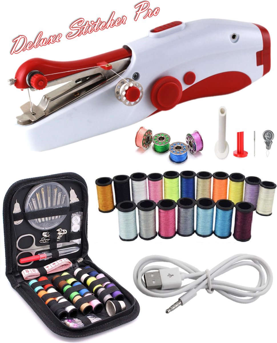 Deluxe Stitcher Pro - PREMIUM Handnaaimachine met USB Kabel en 80 Delige Starterskit