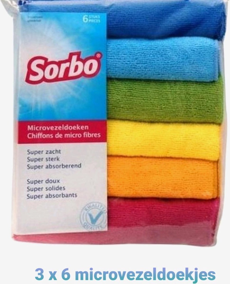 18 stuks Sorbo microvezeldoek gekleurd 40 x 40 cm - Vaatdoeken microvezel - Microvezeldoekjes (3 x 6 )