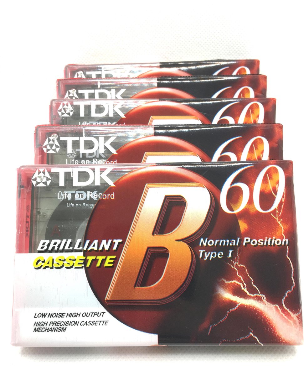 5 x Audio Cassette Tape TDK B-60 normaal Position type I - Uiterst geschikt voor alle opnamedoeleinden / Sealed Blanco Cassettebandje / Cassettedeck