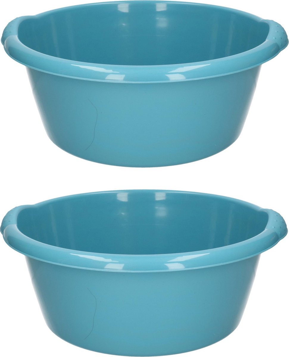 2x stuks turquoise blauwe afwasbak/afwasteil rond 10 liter 38 cm - Afwassen - Schoonmaken