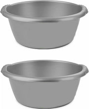 2x stuks grijze afwasbak/afwasteil rond 10 liter 38 cm - Afwassen - Schoonmaken
