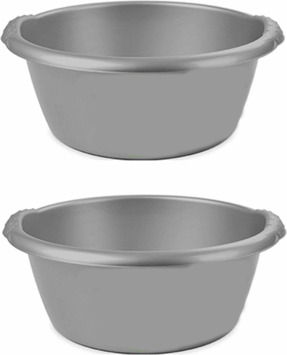 2x stuks grijze afwasbak/afwasteil rond 10 liter 38 cm - Afwassen - Schoonmaken