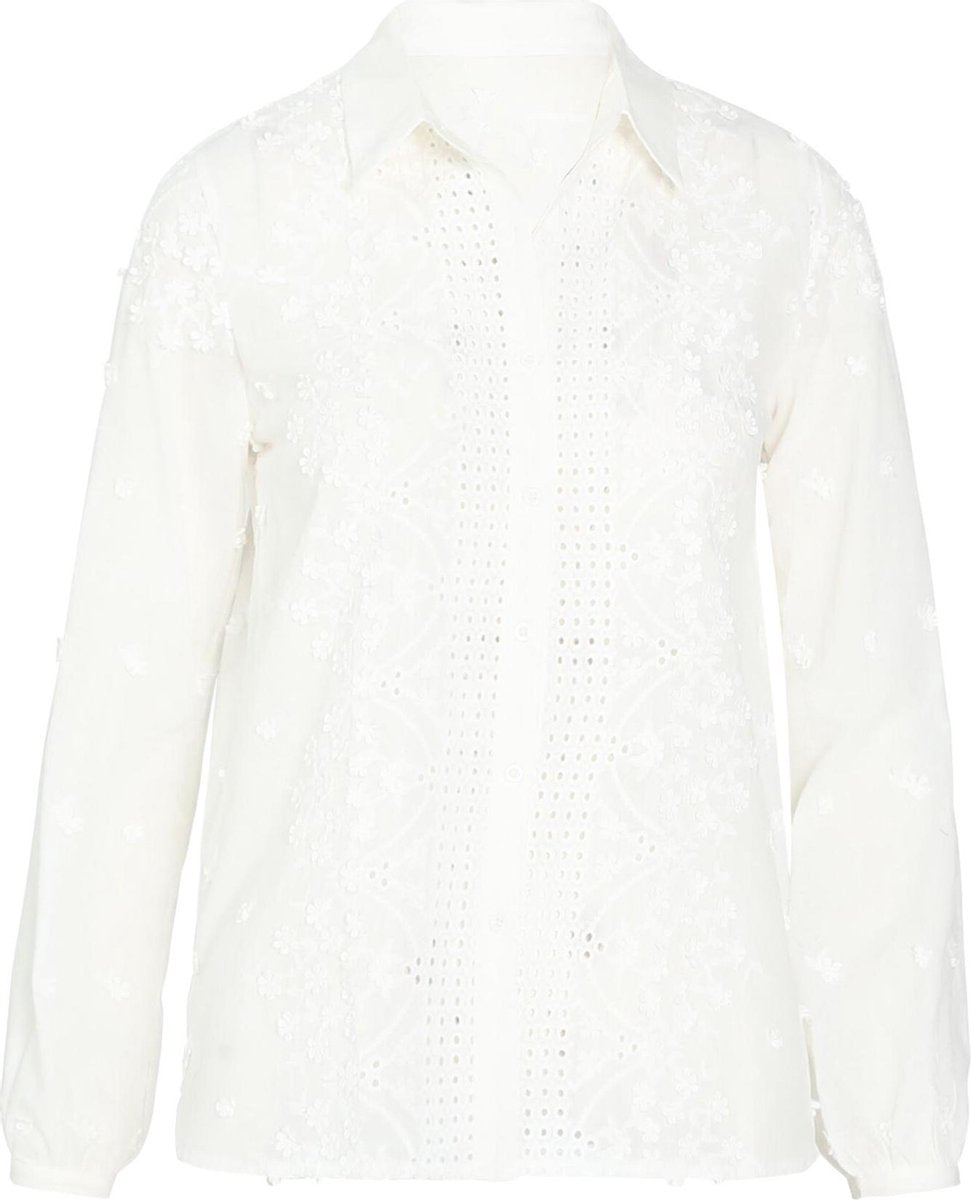 Cassis - Katoenen blouse met borduursel en kant - Ecru