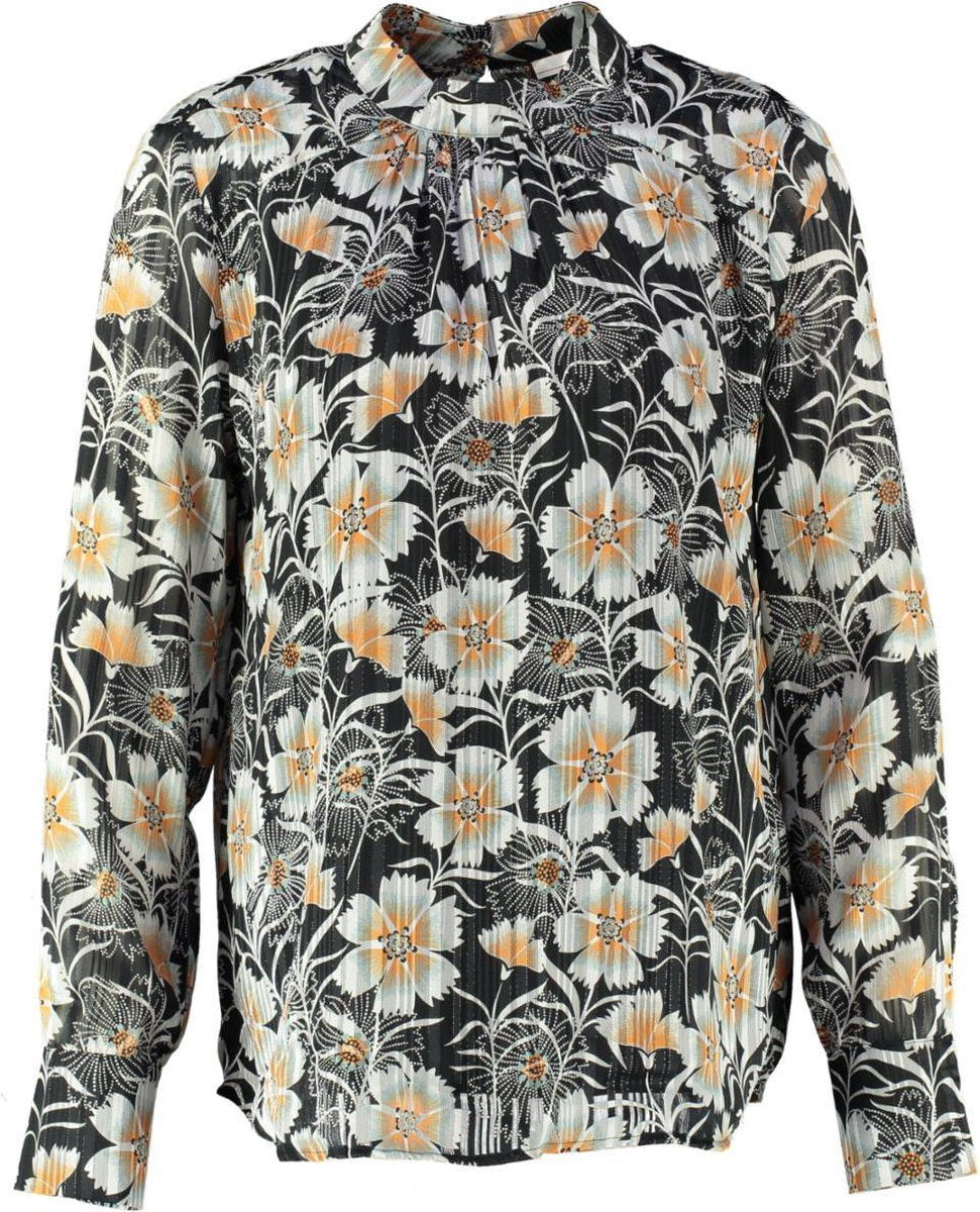 Aaiko soepele polyester tuniek blouse zwart gebloemd - Maat L