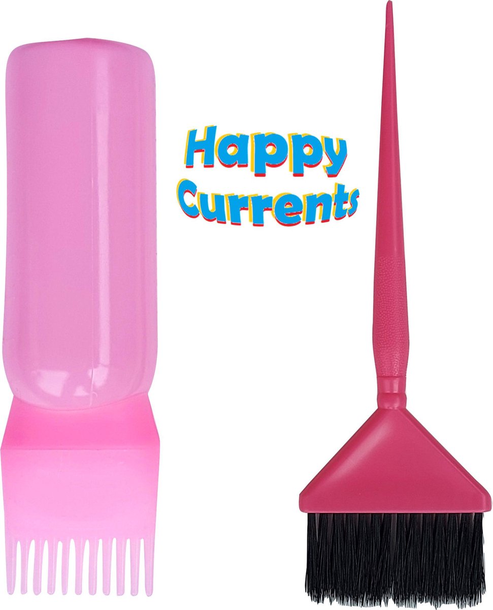 Haarverf Applicator Flesje  Knijpflesje met Kwast - Roze - Haarkleuring / Haarverzorging - Juf Bedankt