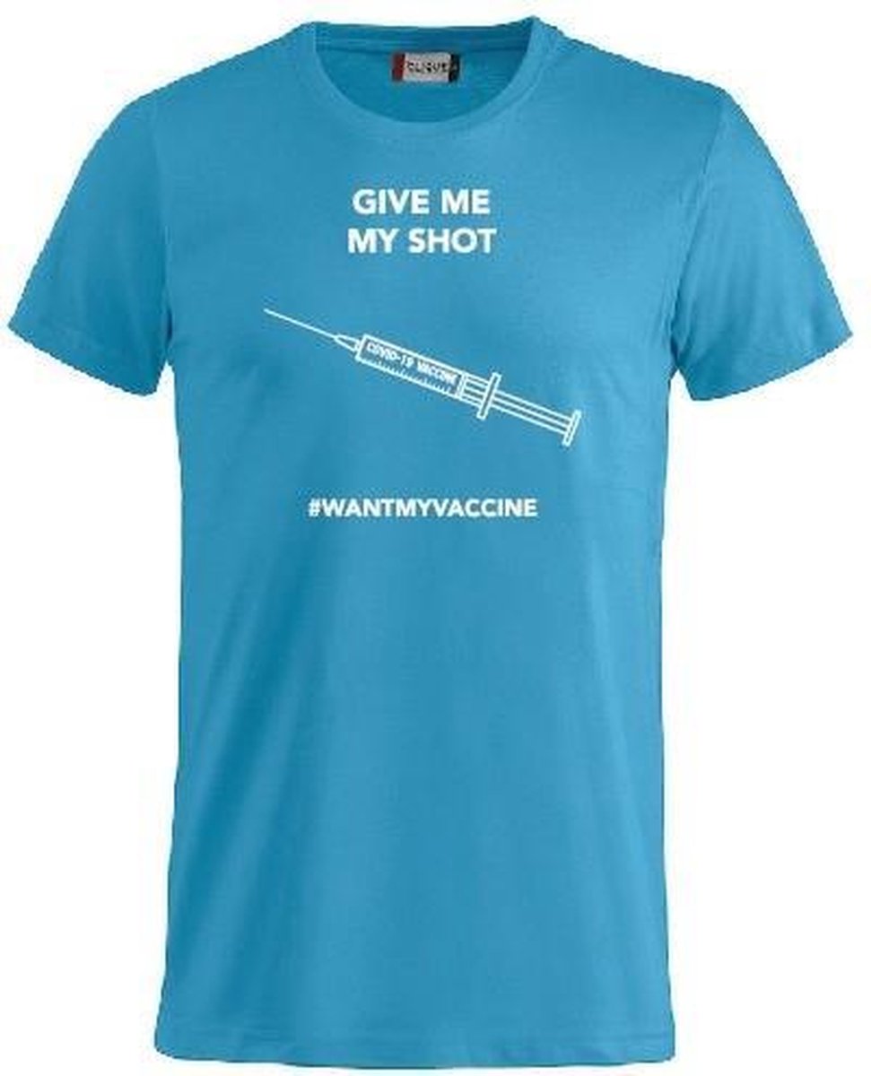 #wantmyvaccine T-shirt met opdruk Covid 19 vaccinatie keuze – ronde hals – ocean blue - unisex - XS