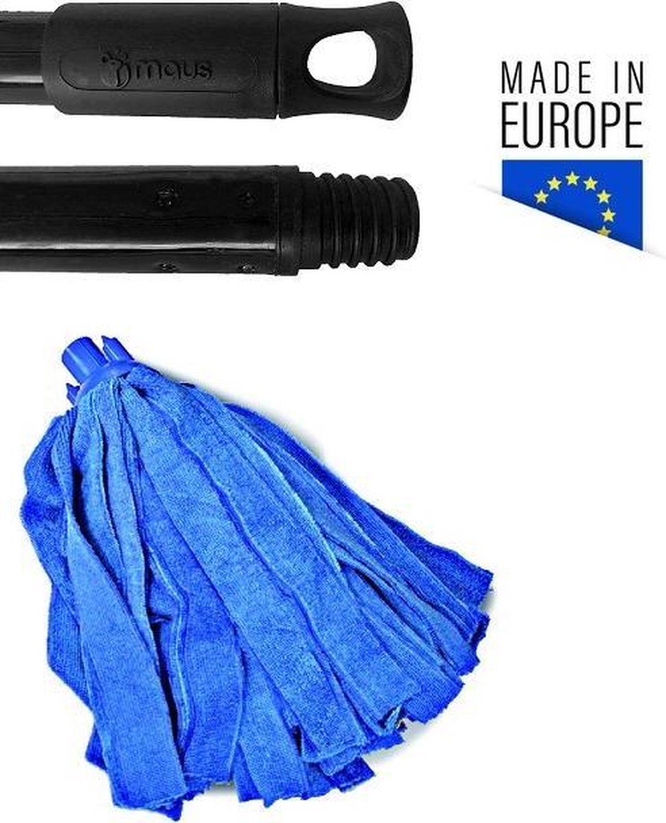 Maus spaanse mop microvezel met steel - 1 mop blauw met 1 steel - Made in the EU