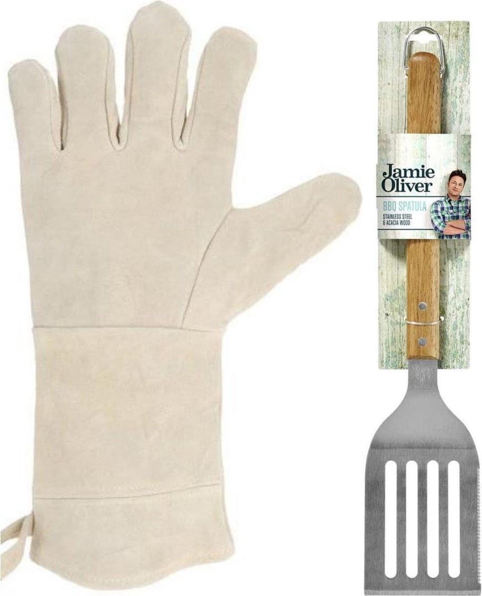 Bbq handschoen leer + Jamie Oliver spatel