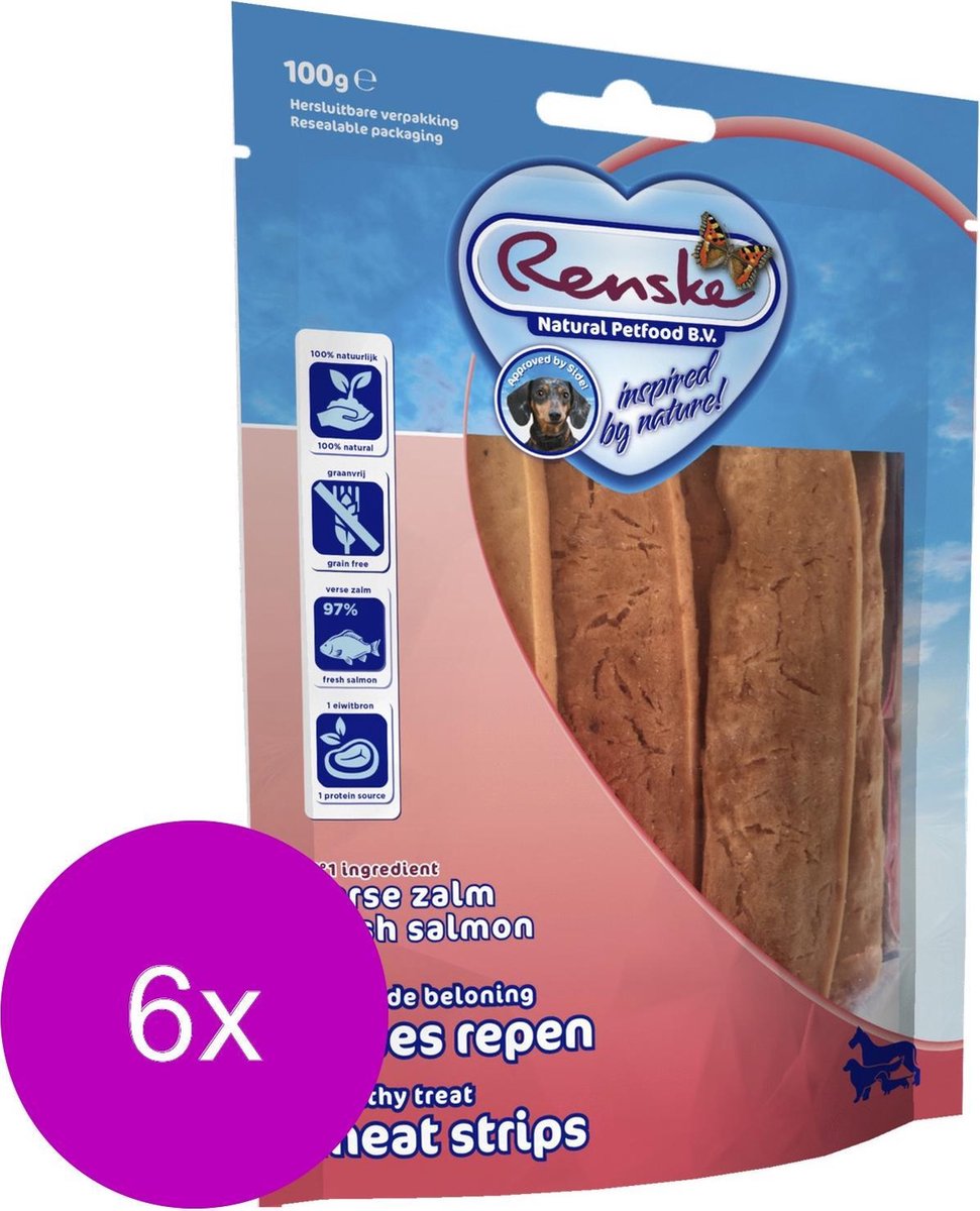 Renske Vleesrepen 100 g - Hondensnacks - 6 x Zalm&Groente