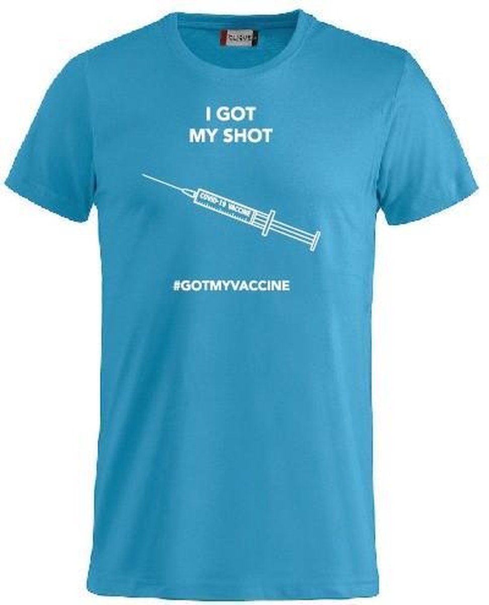 #gotmyvaccine T-shirt met opdruk Covid 19 vaccinatie keuze – ronde hals – ocean blue - unisex - L