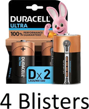 8 Stuks (4 Blisters a 2 st) Duracell Ultra alkaline D-batterijen