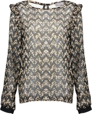 Top turtle chiffon AOP  -  black/camel combi