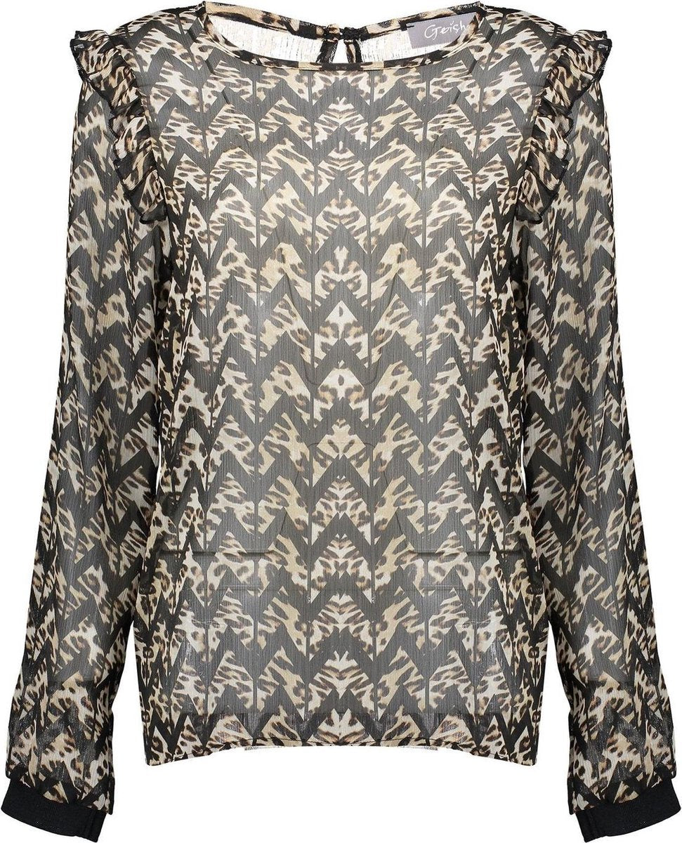 Top turtle chiffon AOP  -  black/camel combi