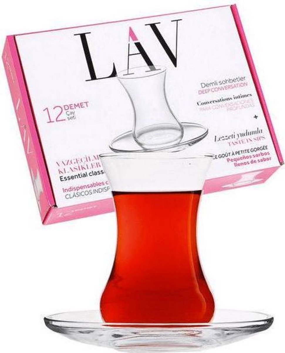 LAV Demet Theeglazen met Bord - 135mL - Set van 12