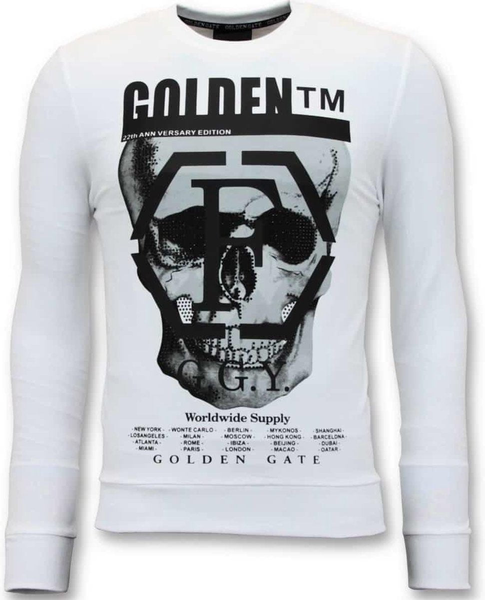 ENOS Heren Sweater met Print - Doodskop -7319 - Wit - Maten: XL