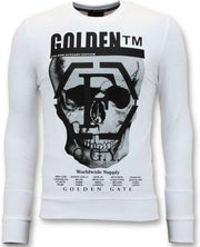 ENOS Heren Sweater met Print - Doodskop -7319 - Wit - Maten: XS