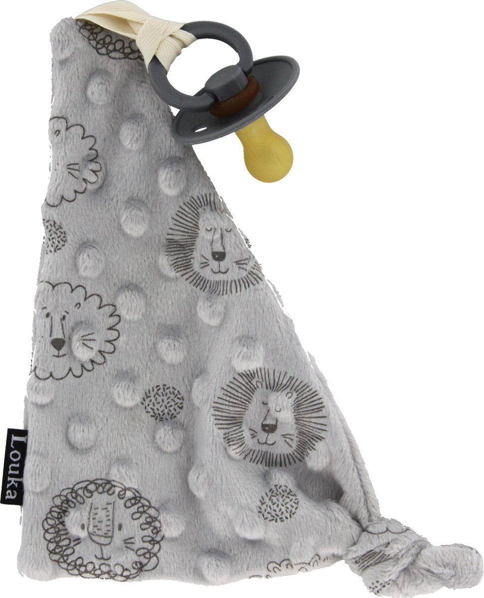 Louka speendoekje driehoek minky leeuw grijs - meisje - jongen - minky - speenknuffel - excl. bibs speen