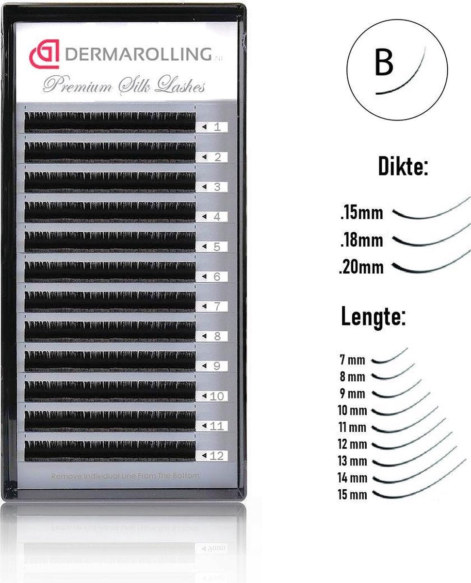 Dermarolling Exclusive Silk Mink Wimperextensions Krultype B - Dikte 0.15 - Lengte 12mm.