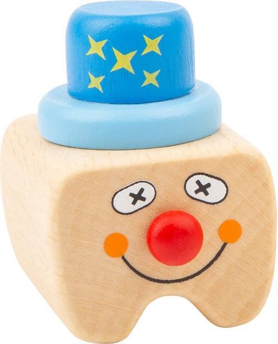 Small Foot Melktanddoosje Clown Hout 5 Cm Blank/blauw