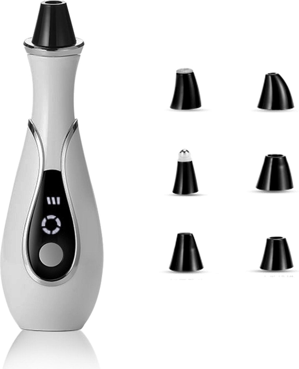 Bluemay Blackhead Remover Vacuum - Premium Mee Eter Verwijderaar - Veilig Puistjes en Onzuiverheden Verwijderen - 6 Opzetstukken - 5 Standen - Gezichtsverzorging - Wit