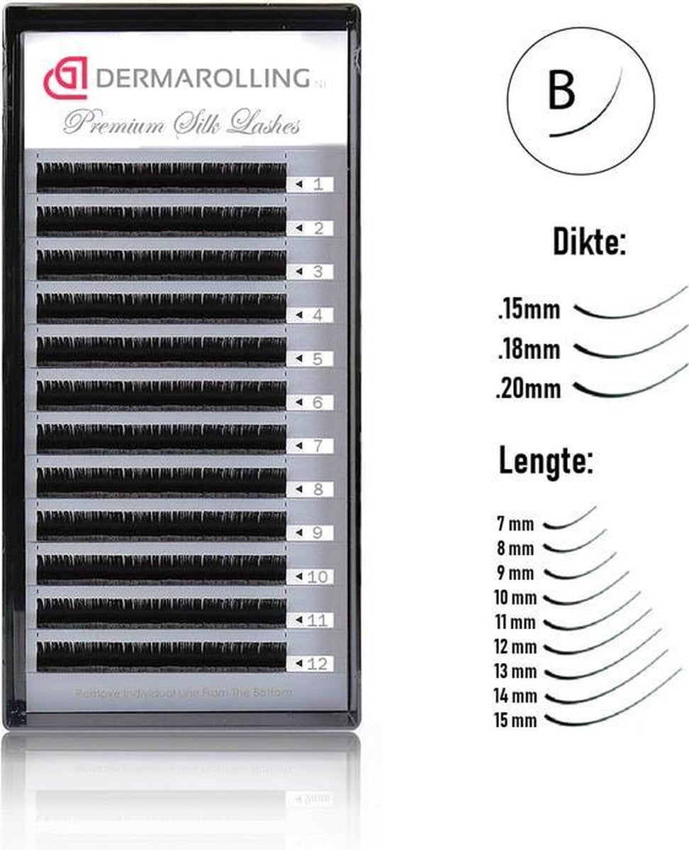 Dermarolling Exclusive Silk Mink Wimperextensions Krultype B - Dikte 0.15 - Lengte 7mm.
