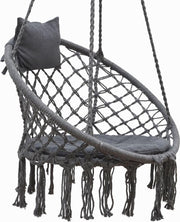 80cm Hangstoel - Macrame Schommel met Kussens - Boho Ronde Ophangstoel tot 120kg