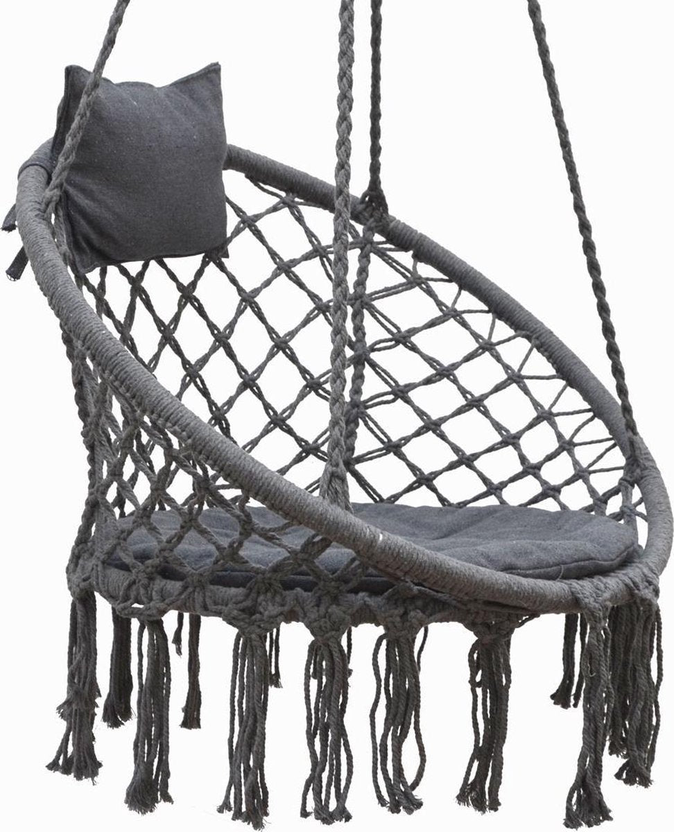 80cm Hangstoel - Macrame Schommel met Kussens - Boho Ronde Ophangstoel tot 120kg