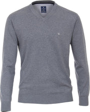 Redmond heren trui katoen V-hals - grijs/blauw melange -  Maat: 4XL