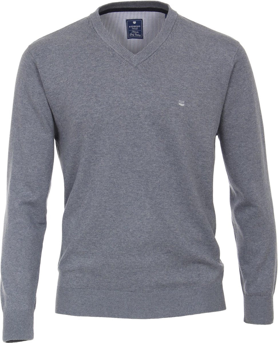 Redmond heren trui katoen V-hals - grijs/blauw melange -  Maat: 4XL