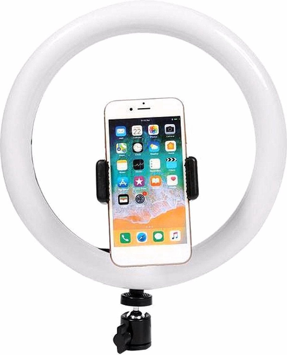 Selfie LED Ring Lamp 33Cm /12 inch en Telefoonhouder (Zonder Statief) – Studiolamp – Selfie - lamp - Ringlamp - Tik tok - flitser – Make up light – Studiolamp – Ring Light van HiCHiCO
