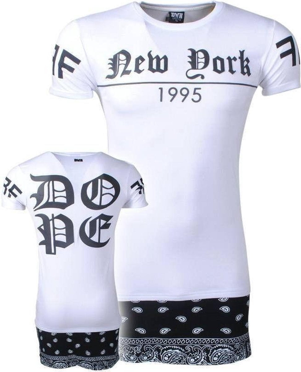 DWN Lifestyle - Heren Longshirt - New York 1995 - Wit Zwart