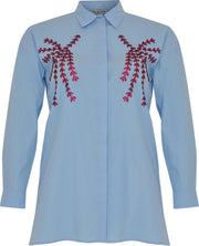 Yoek grote maten blouse dames | lichtblauw maat XL| met pailetten