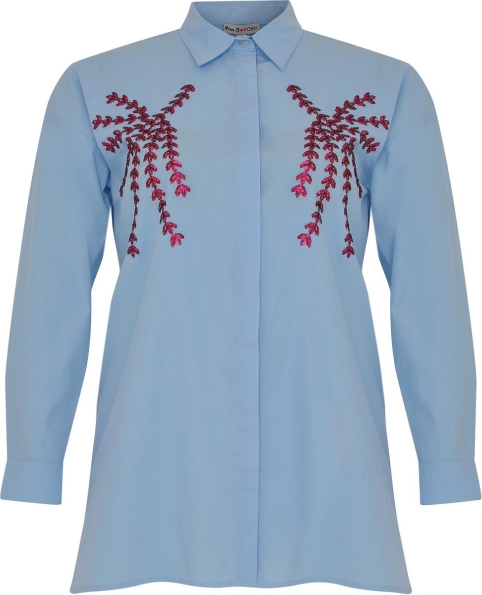 Yoek grote maten blouse dames | lichtblauw maat XL| met pailetten