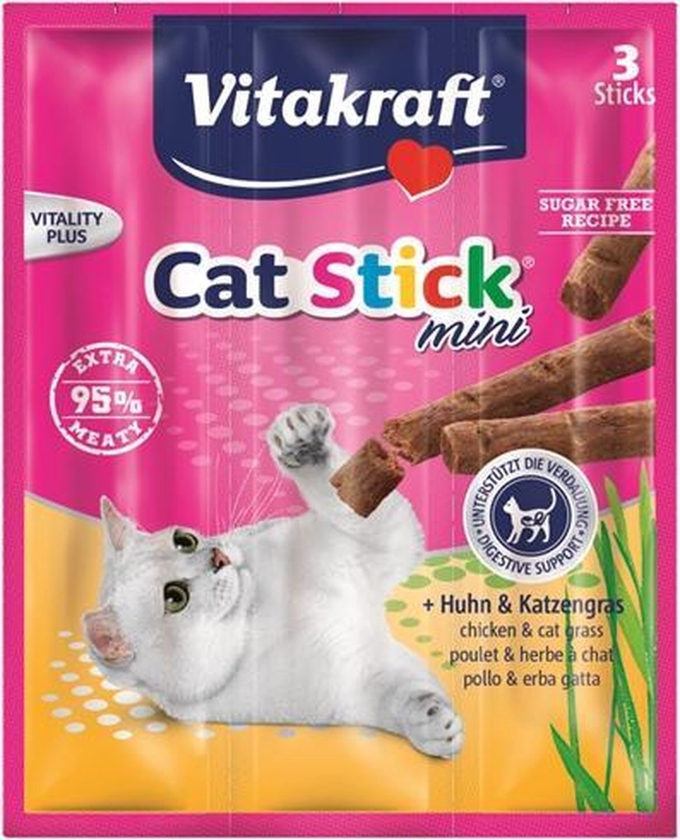 Vitakraft cat-stick mini kip / kattengras - 3 st - 1 stuks