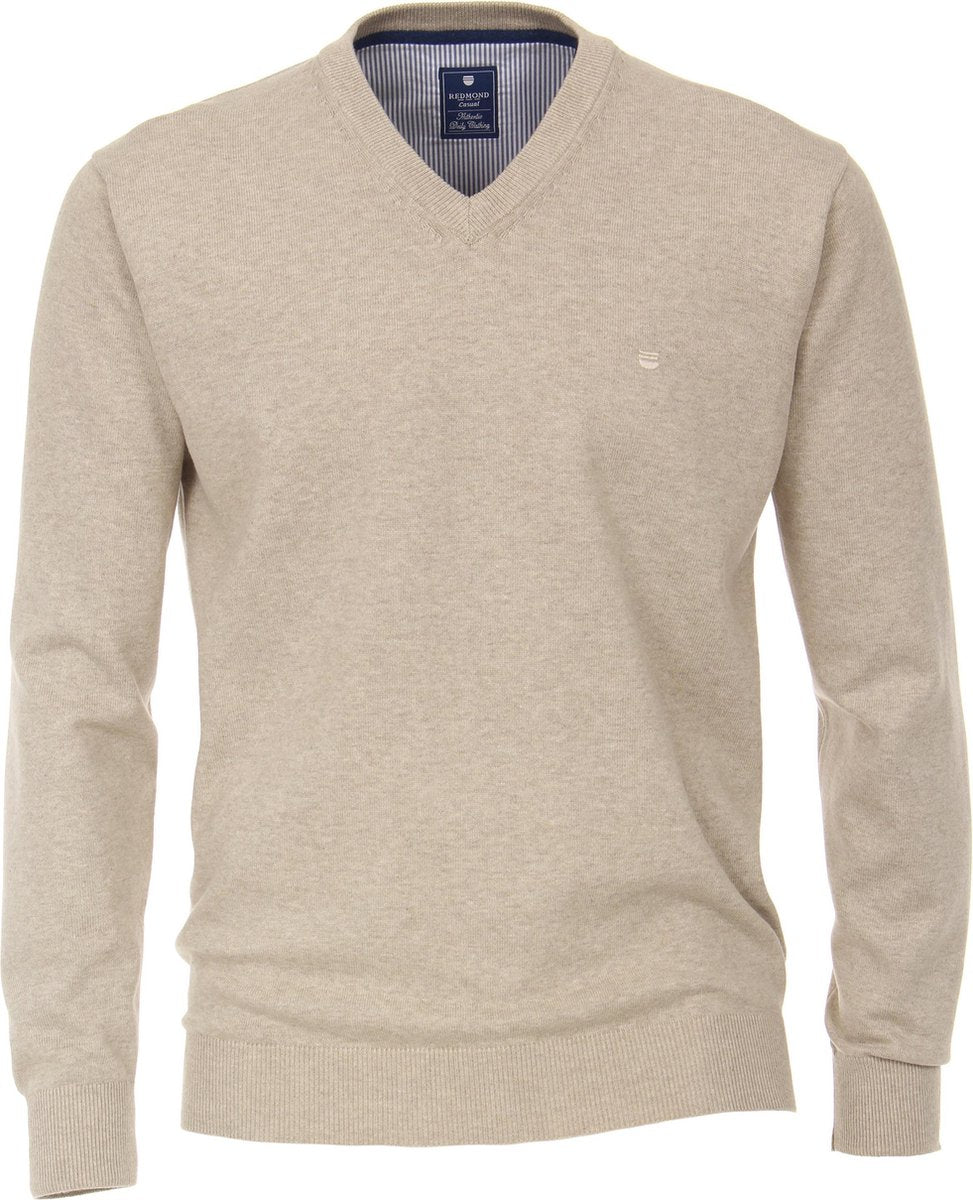 Redmond heren trui katoen V-hals - beige -  Maat: 3XL