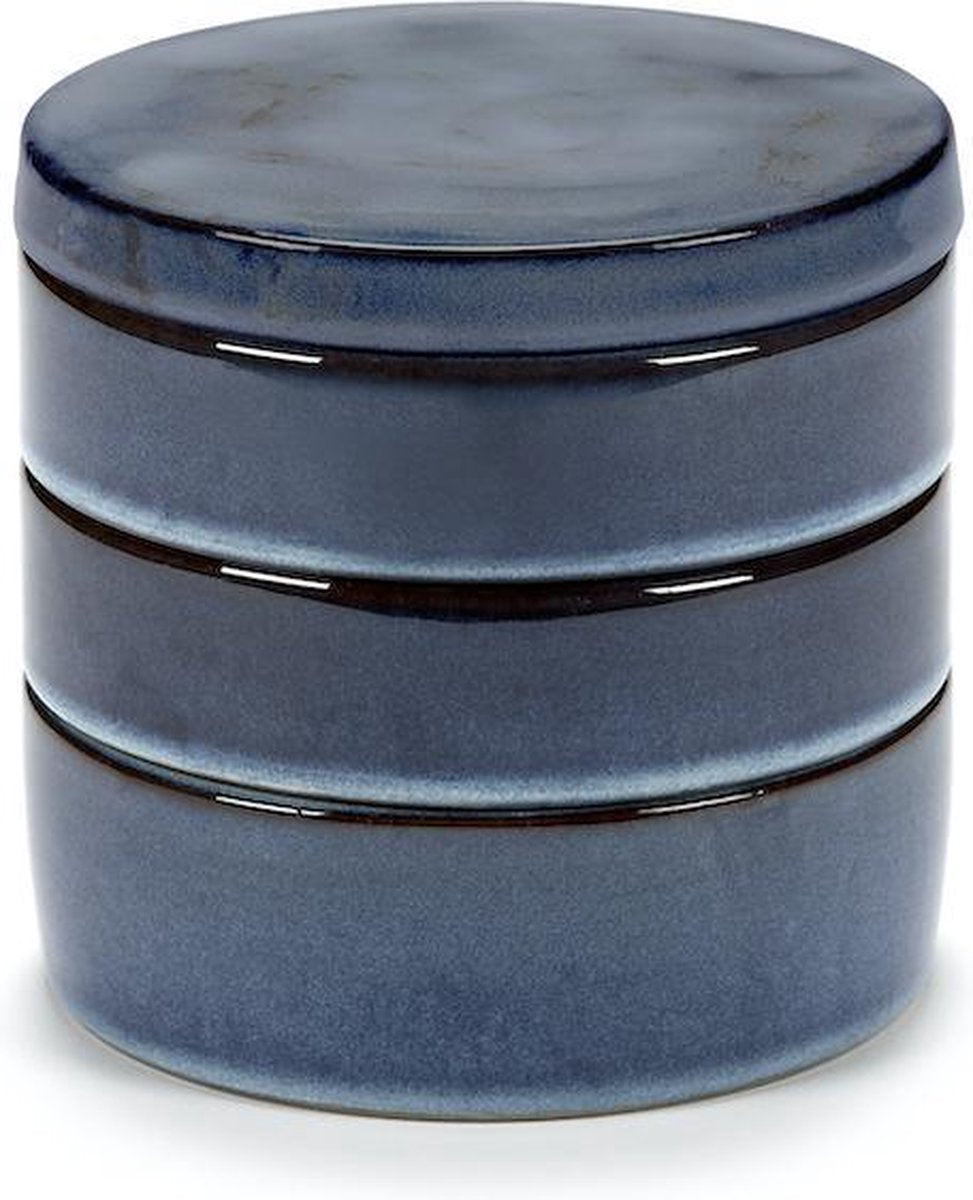 PASCALE NAESSENS KOM SET 3 DONKER BLAUW GEGLAZUURD PURE D 14 CM H 15 CM