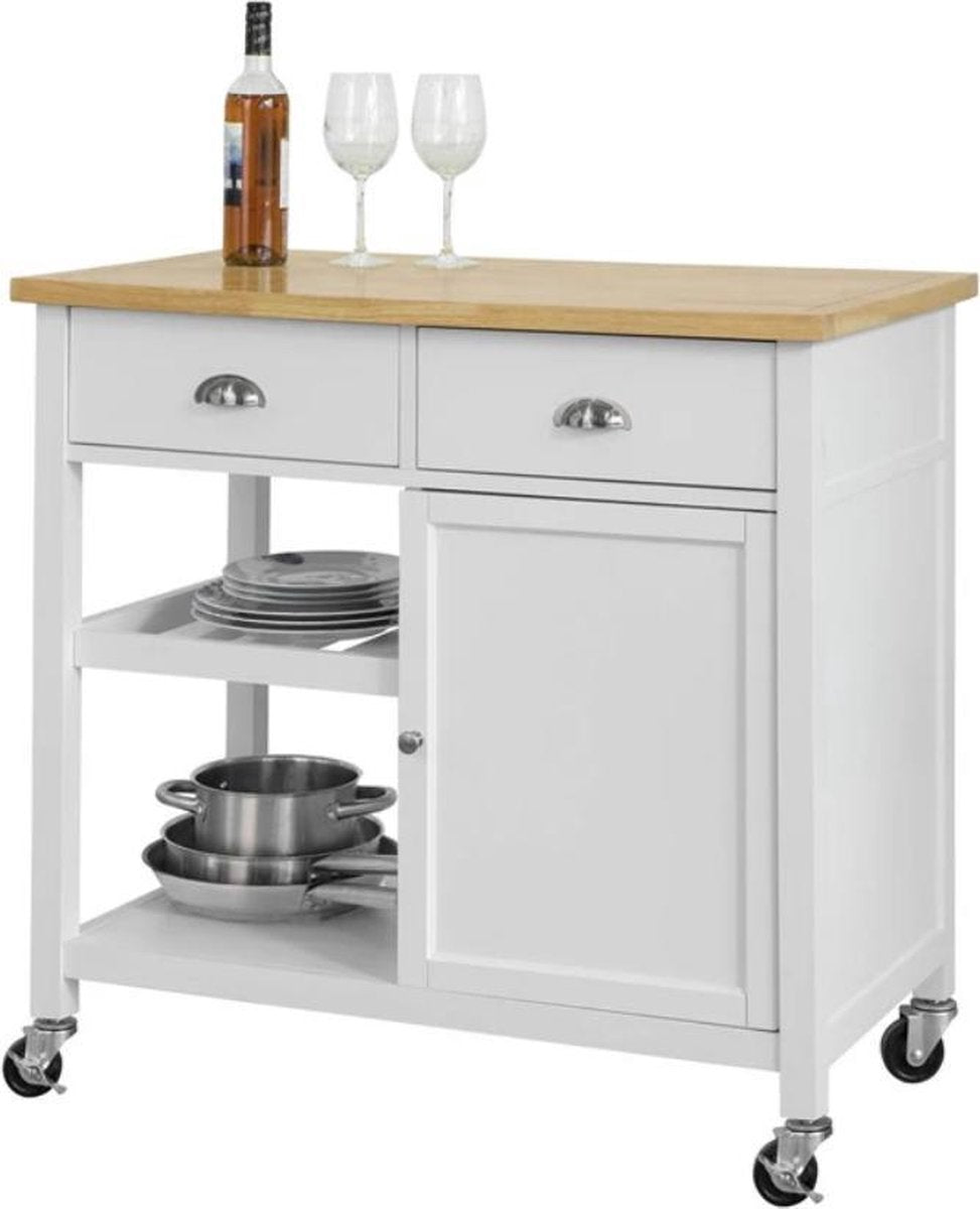 Simpletrade Keukentrolley - Serveerwagen - 2 opbergvakken - 2 lades - 93x89x51 cm