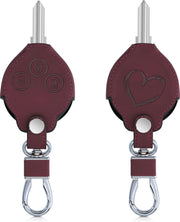 kwmobile autosleutelhoes voor Smart 3-knops draadloze autosleutel - beschermhoes van imitatieleer - Brushed Hart design - donkerrood