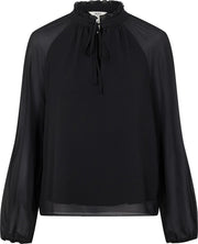 Object Dames 23035513 Mila l/s ruffle top Noos Zwart Top - Maat 38