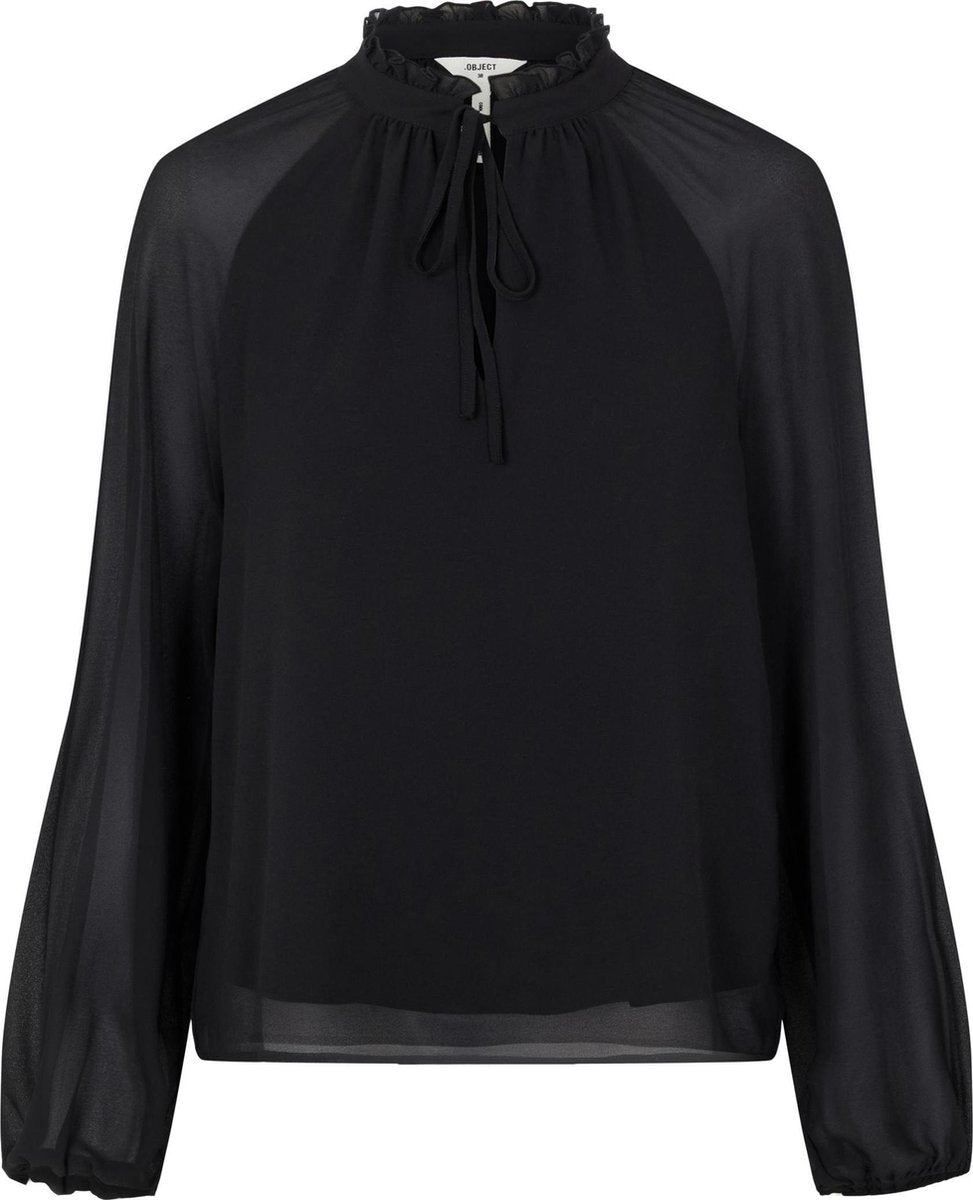 Object Dames 23035513 Mila l/s ruffle top Noos Zwart Top - Maat 38