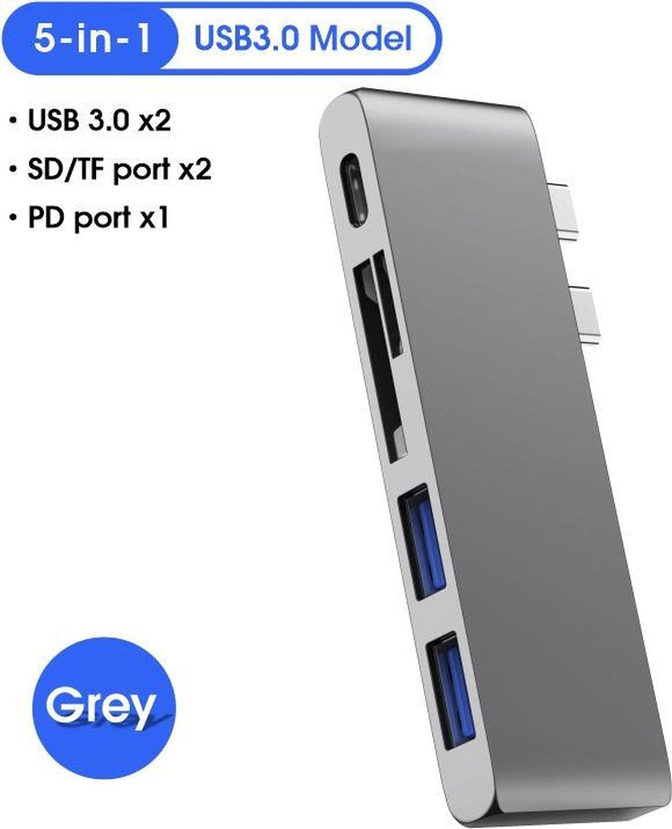 ZORIX® - 5 In 1 Usb-c 3.0 Aluminum PD Charging 3.0 Ethernet Usb C Hub for Macbook-Zilver