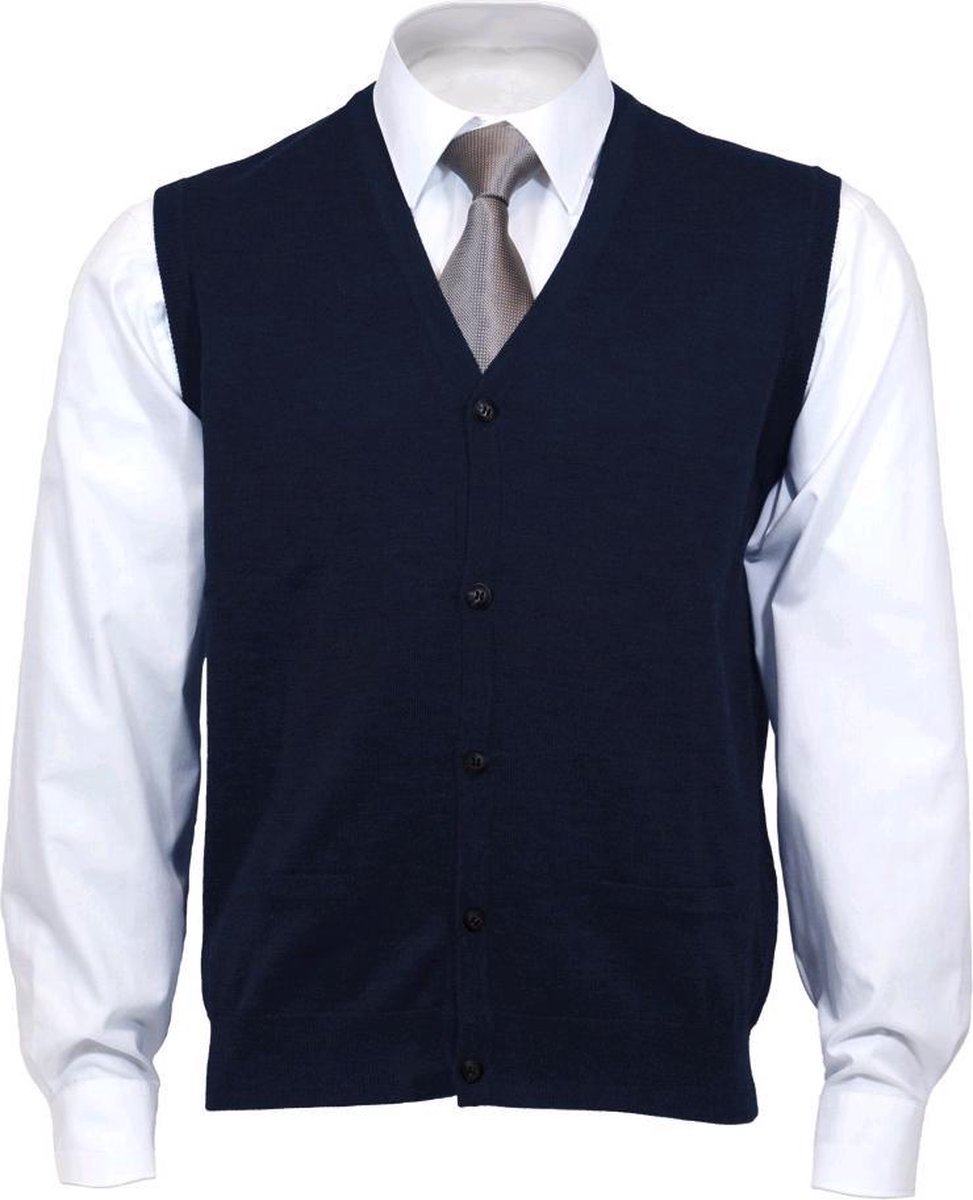 OLYMP mouwloos heren vest wol - V-hals - marine blauw -  Maat XL