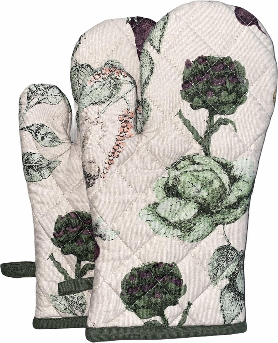Ovenwanten 2 stuks | Ovenwanten | Ovenhandschoenen | 100% Katoen | 30 x 15 CM | Hittebestendig | Keuken | Koken | Grip | Groente | Meerkleurig | Geruit |