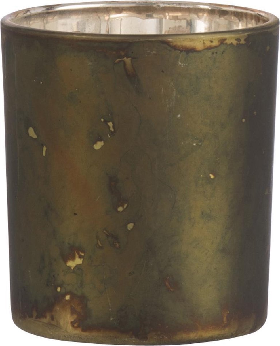 J-Line T-Lichthouder Glas Antiek Khaki Groen Small